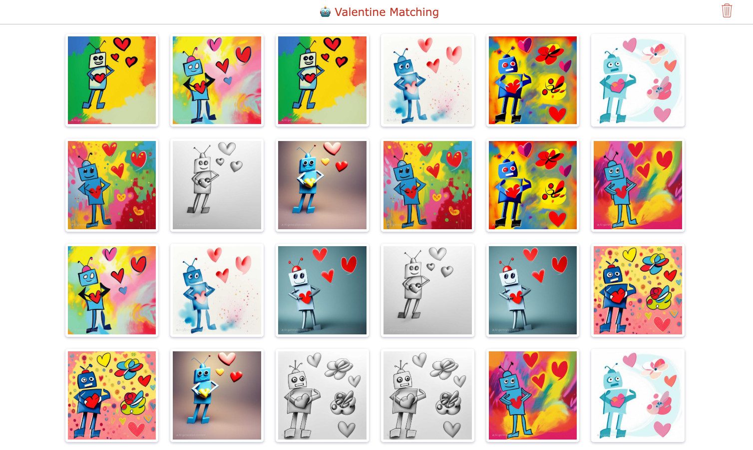 BookWidgets Pair Matching activity requiring users to match pairs of AI-generated robot images created with Samsung's Sketch to AI feature