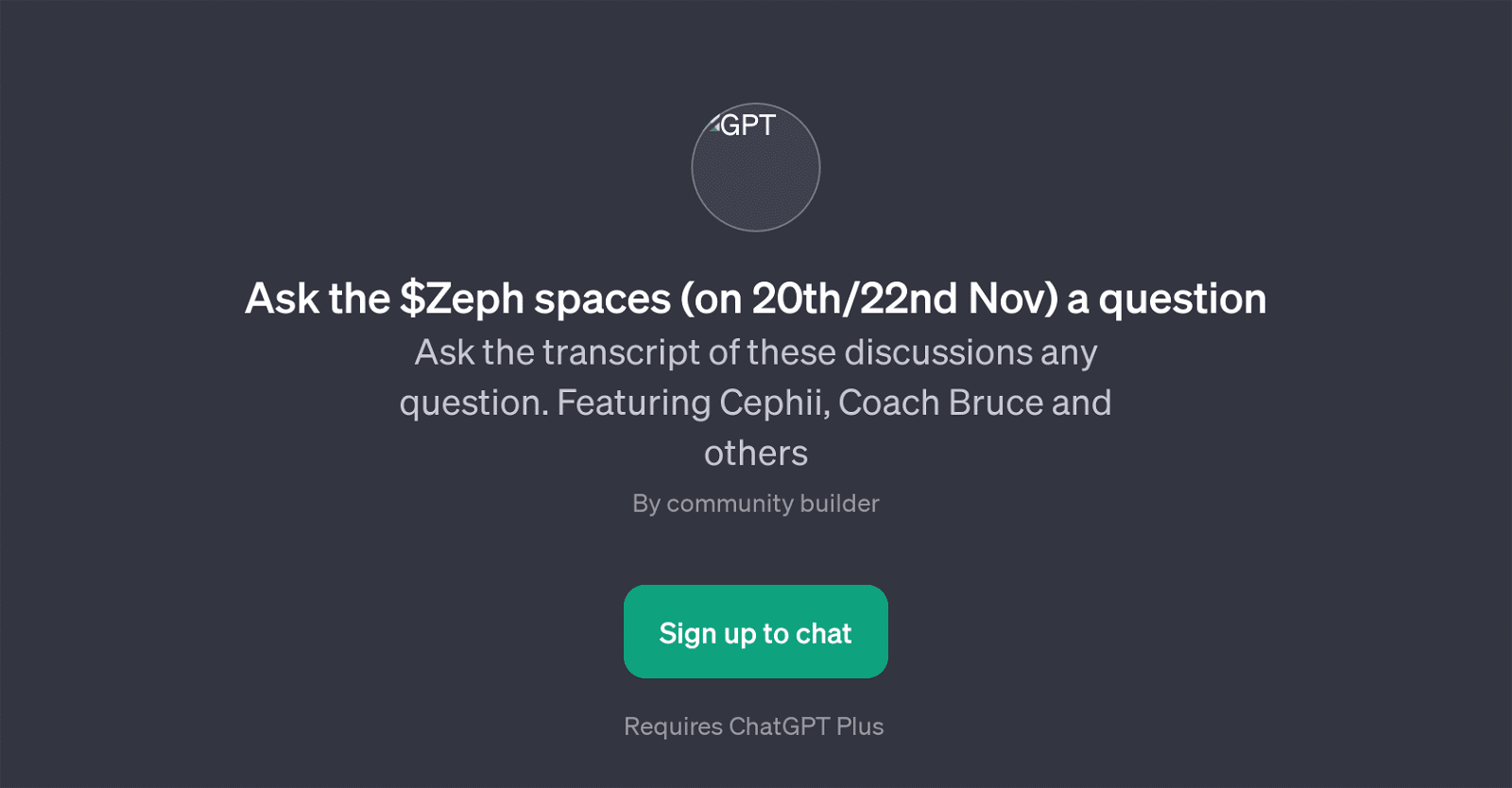 Ask the $Zeph spaces (on 20th/22nd Nov) a question