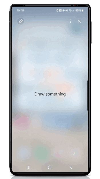 GIF showing a simple digital drawing of a robot holding a heart being created quickly on a Samsung Galaxy phone using Drawing Assist