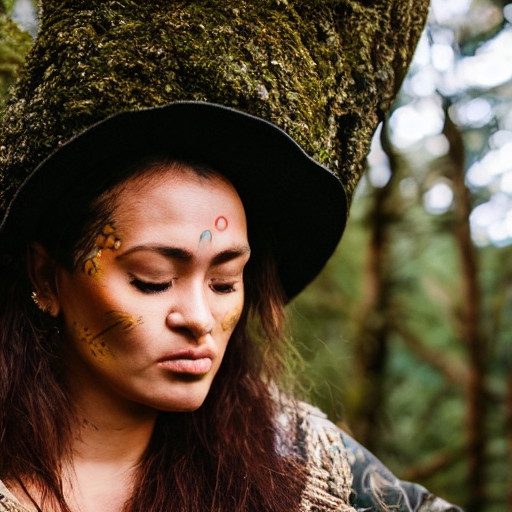 AI-generated portrait of a woman with Maori or Hawaiian features and facial markings, created using text-to-image AI