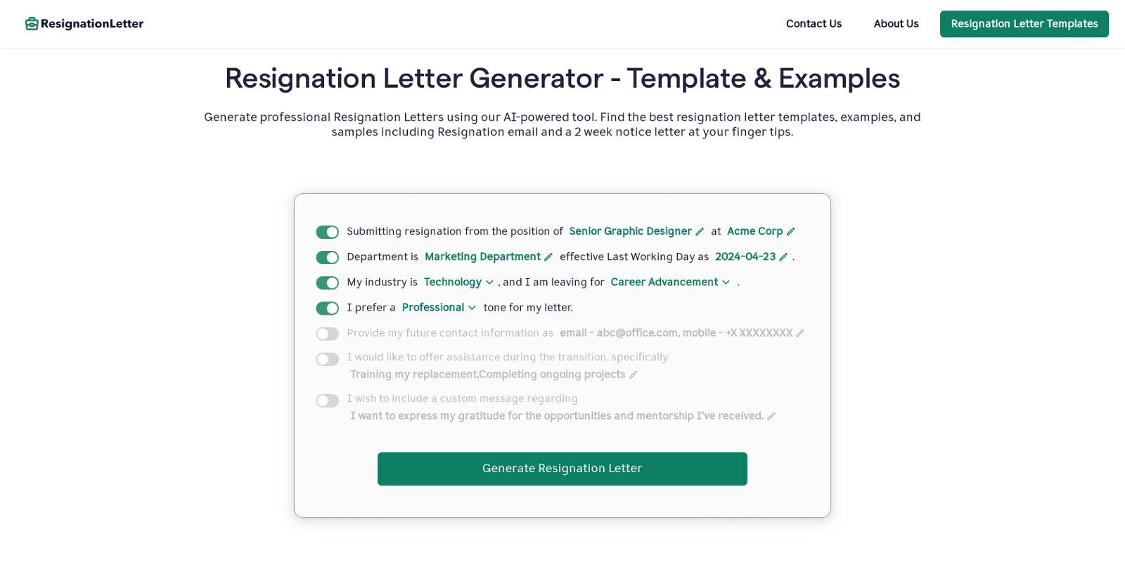 Resignation Letter Generator