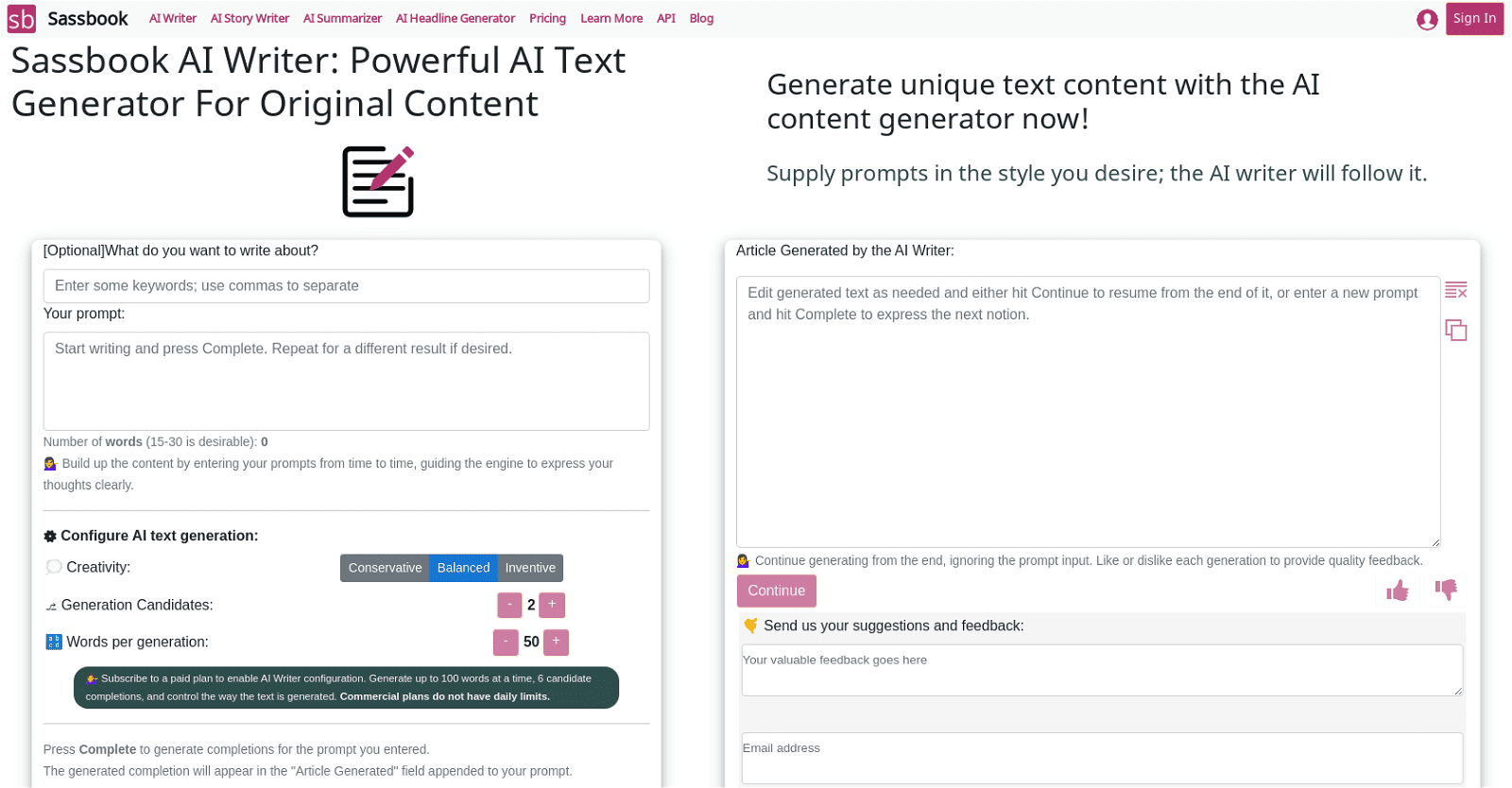 Sassbook AI Writer