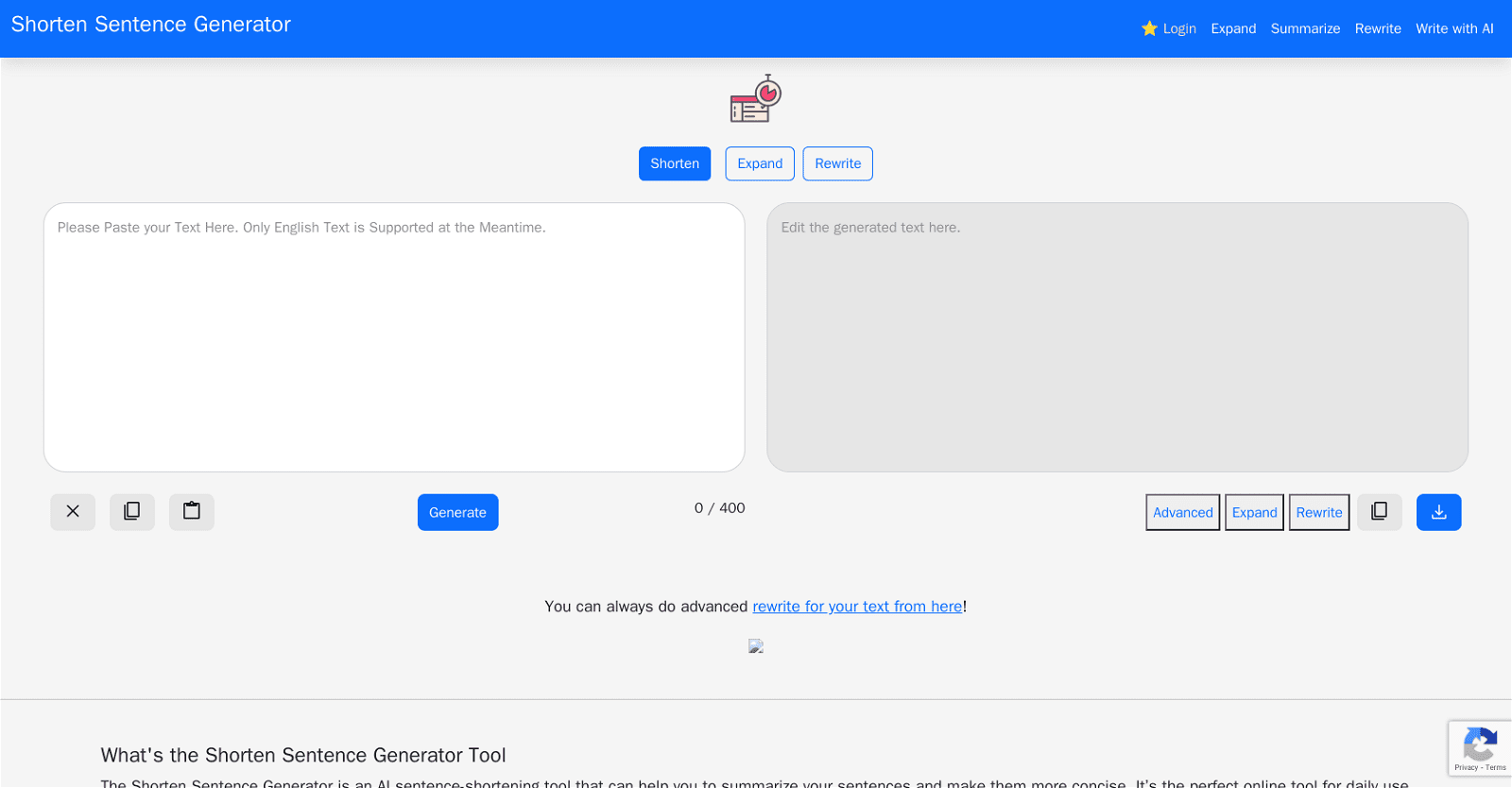 Shorten Sentence Generator